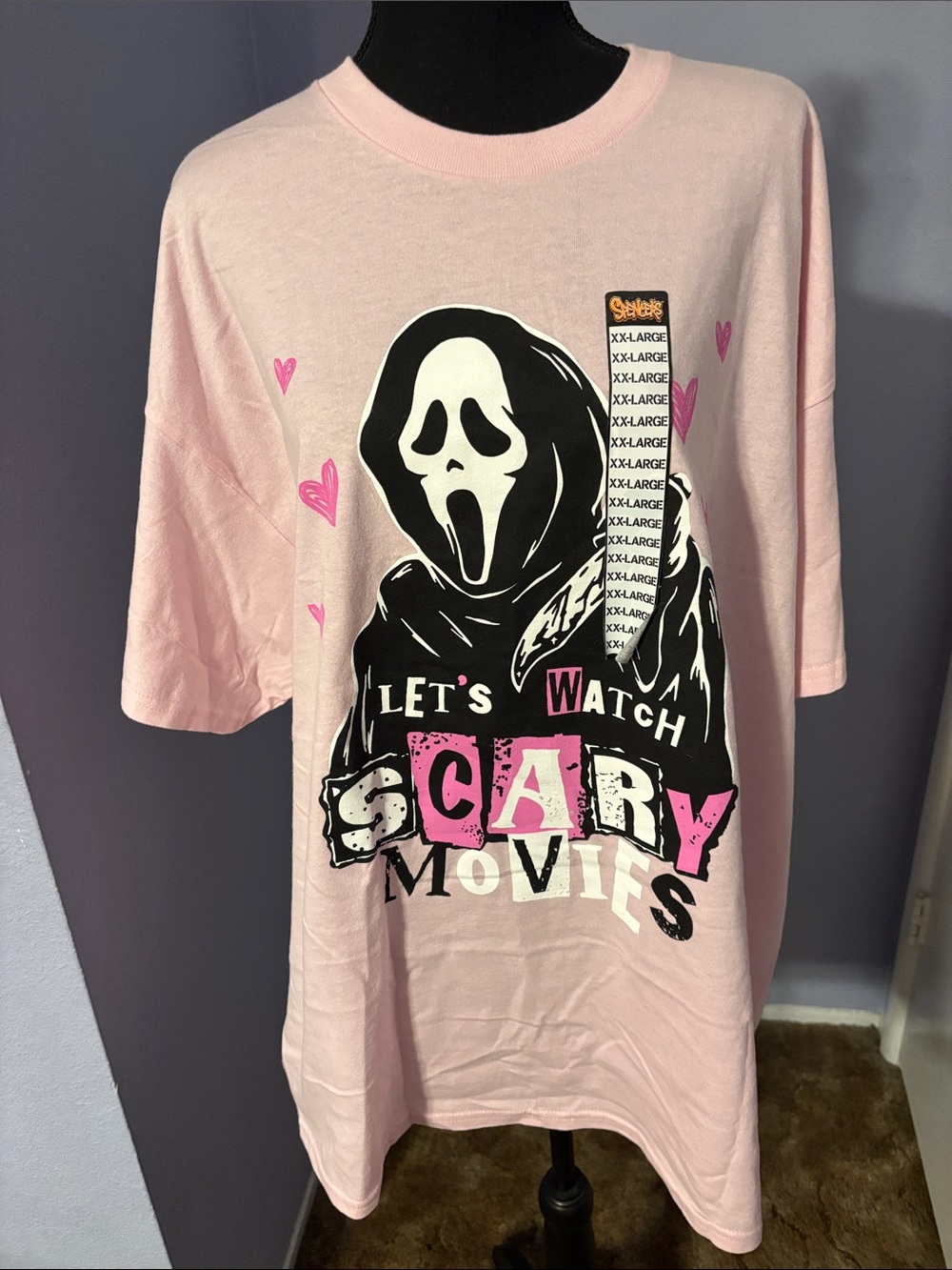 NWT Spencer's Pink 'Let's Watch Scary Movies' Graphic Tee